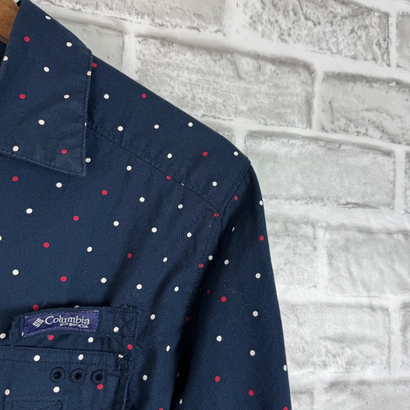 Columbia PFG Super Bonehead Navy Blue Polka Dot Fishing Shirt Womens MEDIUM - Picture 3 of 10